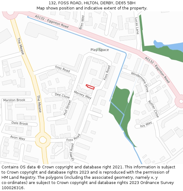 132, FOSS ROAD, HILTON, DERBY, DE65 5BH: Location map and indicative extent of plot