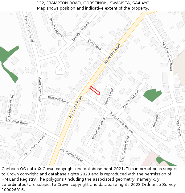 132, FRAMPTON ROAD, GORSEINON, SWANSEA, SA4 4YG: Location map and indicative extent of plot