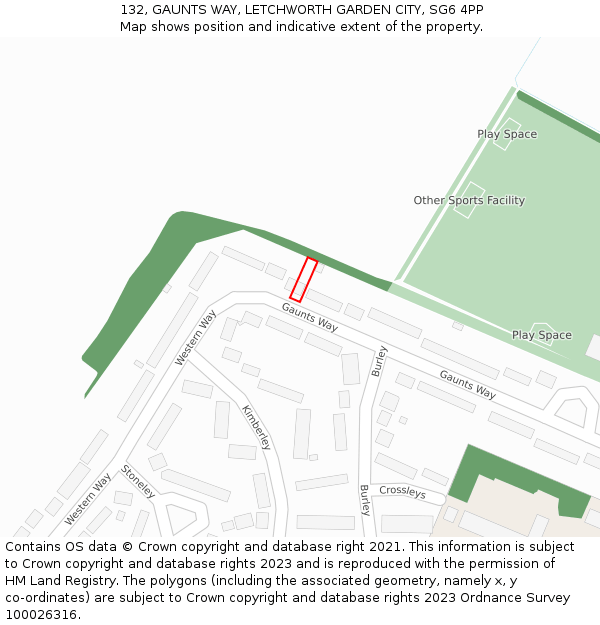 132, GAUNTS WAY, LETCHWORTH GARDEN CITY, SG6 4PP: Location map and indicative extent of plot