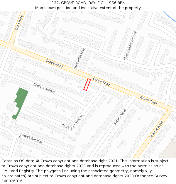 132, GROVE ROAD, RAYLEIGH, SS6 8RN: Location map and indicative extent of plot