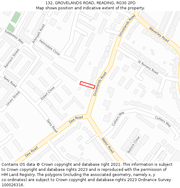 132, GROVELANDS ROAD, READING, RG30 2PD: Location map and indicative extent of plot