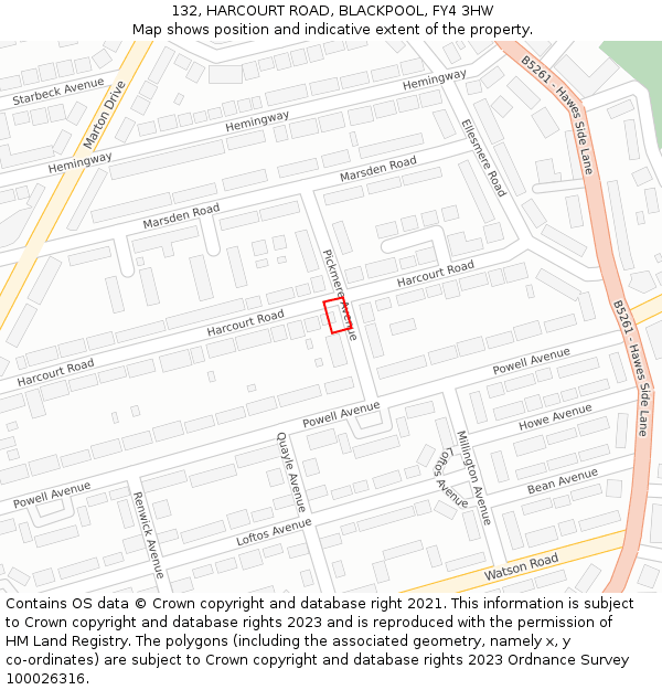 132, HARCOURT ROAD, BLACKPOOL, FY4 3HW: Location map and indicative extent of plot