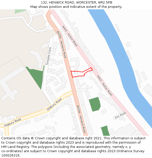 132, HENWICK ROAD, WORCESTER, WR2 5PB: Location map and indicative extent of plot