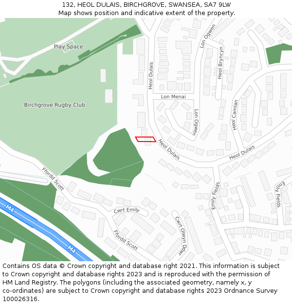 132, HEOL DULAIS, BIRCHGROVE, SWANSEA, SA7 9LW: Location map and indicative extent of plot