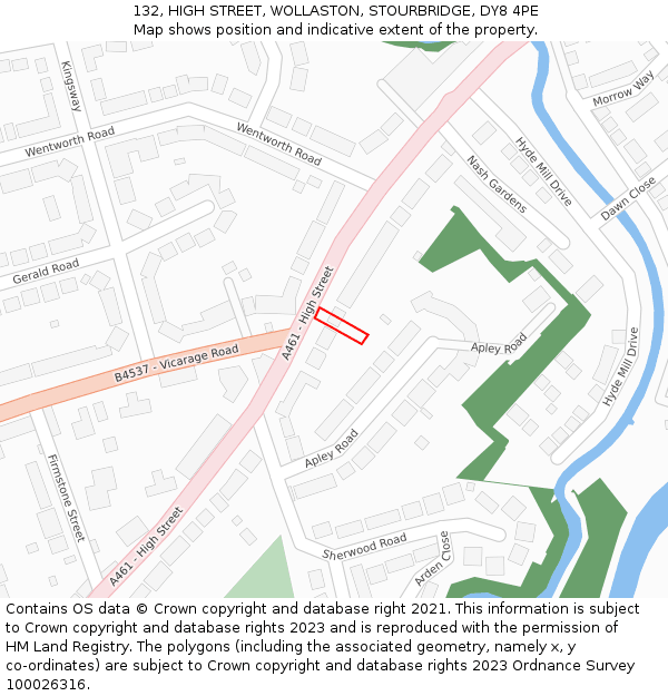 132, HIGH STREET, WOLLASTON, STOURBRIDGE, DY8 4PE: Location map and indicative extent of plot