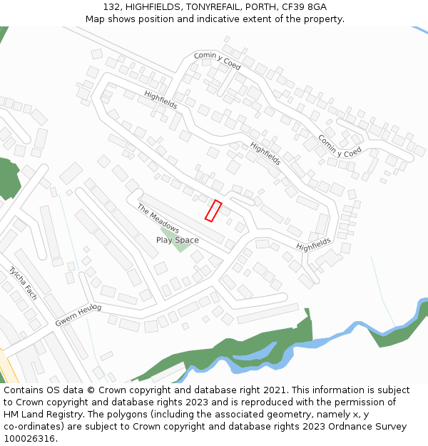 132, HIGHFIELDS, TONYREFAIL, PORTH, CF39 8GA: Location map and indicative extent of plot