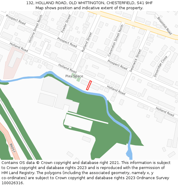 132, HOLLAND ROAD, OLD WHITTINGTON, CHESTERFIELD, S41 9HF: Location map and indicative extent of plot