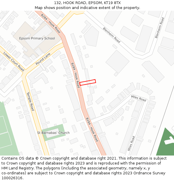 132, HOOK ROAD, EPSOM, KT19 8TX: Location map and indicative extent of plot