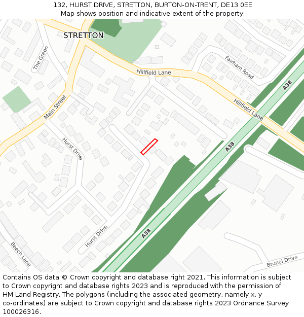 132, HURST DRIVE, STRETTON, BURTON-ON-TRENT, DE13 0EE: Location map and indicative extent of plot