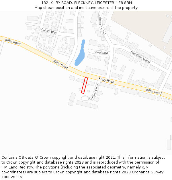 132, KILBY ROAD, FLECKNEY, LEICESTER, LE8 8BN: Location map and indicative extent of plot