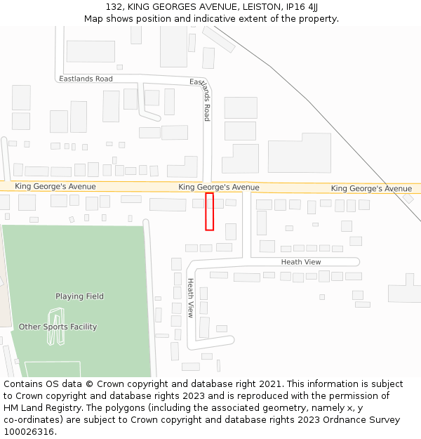 132, KING GEORGES AVENUE, LEISTON, IP16 4JJ: Location map and indicative extent of plot