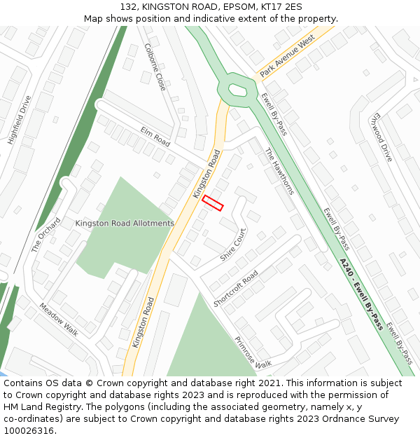 132, KINGSTON ROAD, EPSOM, KT17 2ES: Location map and indicative extent of plot