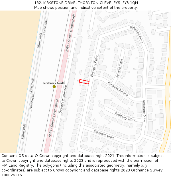 132, KIRKSTONE DRIVE, THORNTON-CLEVELEYS, FY5 1QH: Location map and indicative extent of plot