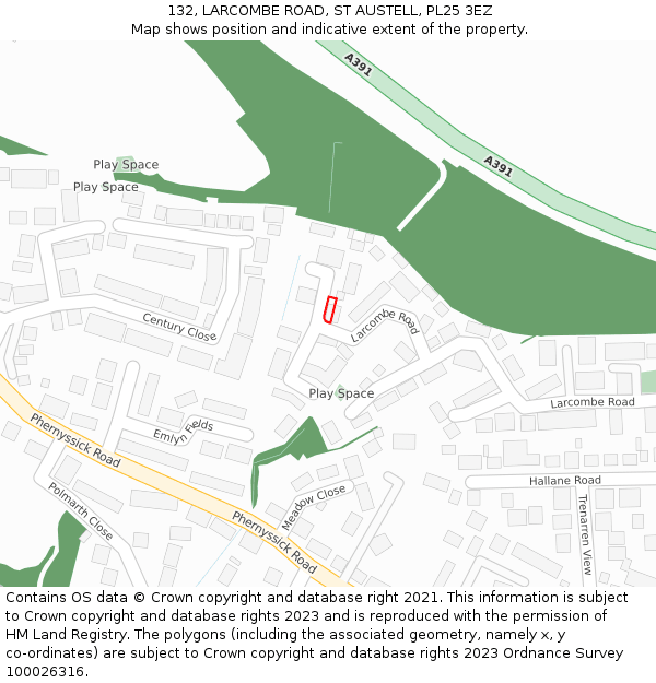 132, LARCOMBE ROAD, ST AUSTELL, PL25 3EZ: Location map and indicative extent of plot