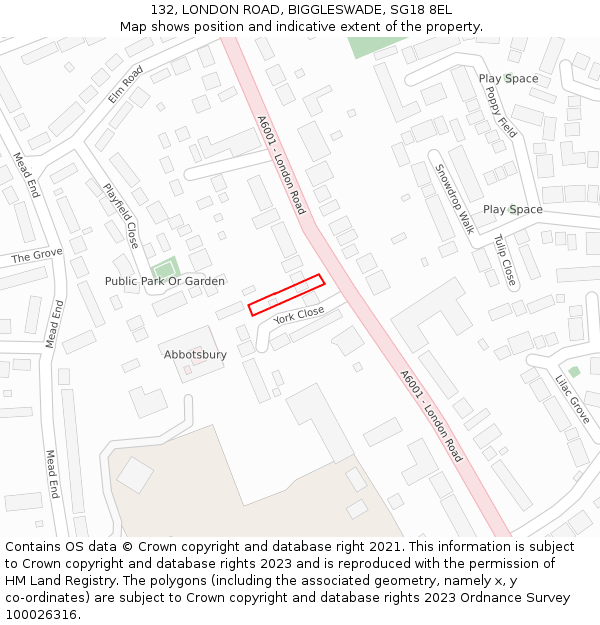 132, LONDON ROAD, BIGGLESWADE, SG18 8EL: Location map and indicative extent of plot