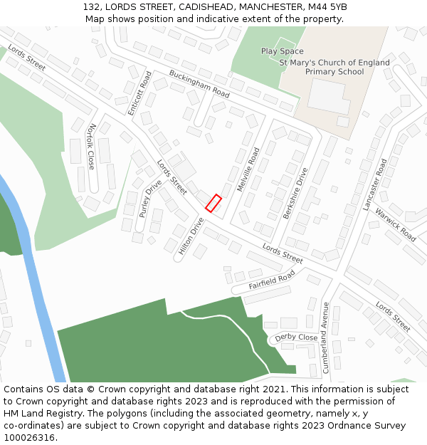 132, LORDS STREET, CADISHEAD, MANCHESTER, M44 5YB: Location map and indicative extent of plot