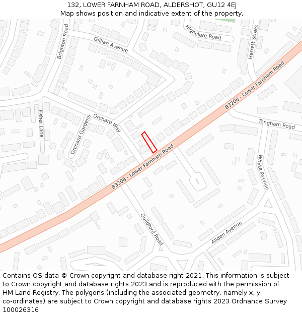 132, LOWER FARNHAM ROAD, ALDERSHOT, GU12 4EJ: Location map and indicative extent of plot