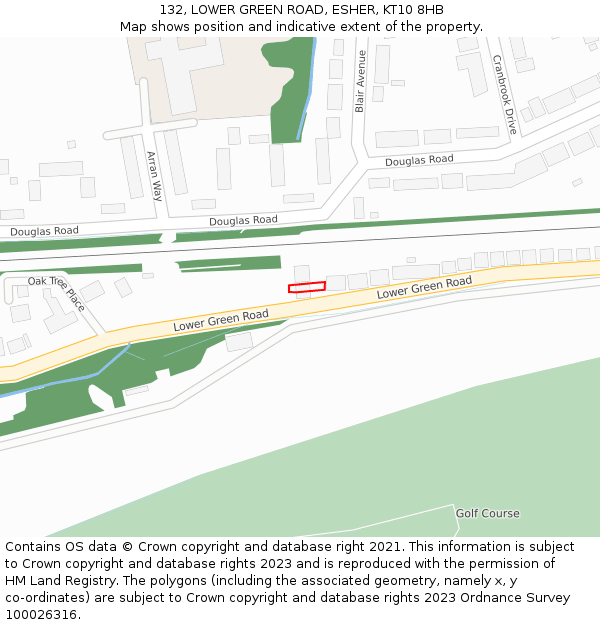 132, LOWER GREEN ROAD, ESHER, KT10 8HB: Location map and indicative extent of plot