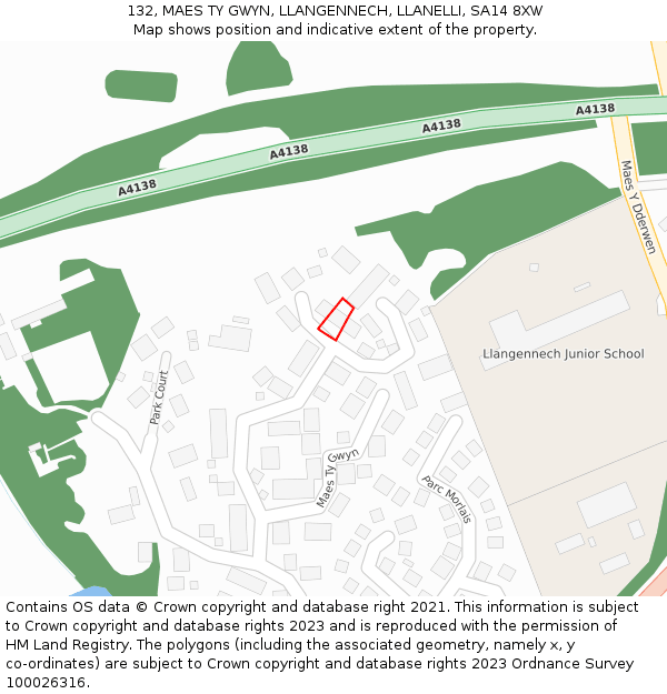 132, MAES TY GWYN, LLANGENNECH, LLANELLI, SA14 8XW: Location map and indicative extent of plot