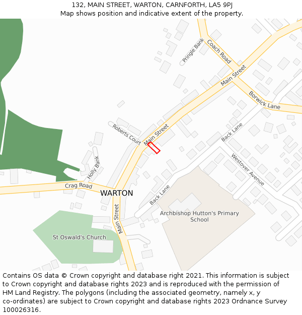 132, MAIN STREET, WARTON, CARNFORTH, LA5 9PJ: Location map and indicative extent of plot