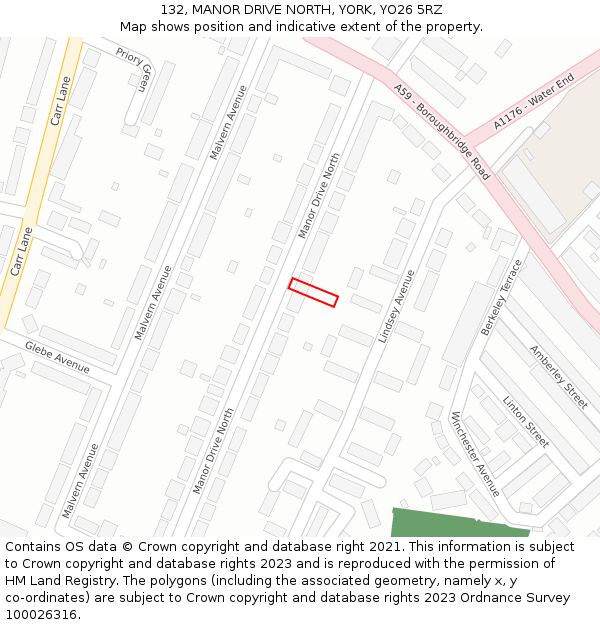 132, MANOR DRIVE NORTH, YORK, YO26 5RZ: Location map and indicative extent of plot