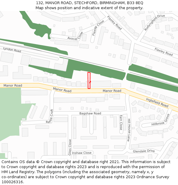 132, MANOR ROAD, STECHFORD, BIRMINGHAM, B33 8EQ: Location map and indicative extent of plot