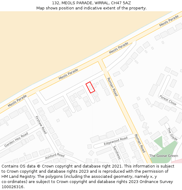 132, MEOLS PARADE, WIRRAL, CH47 5AZ: Location map and indicative extent of plot