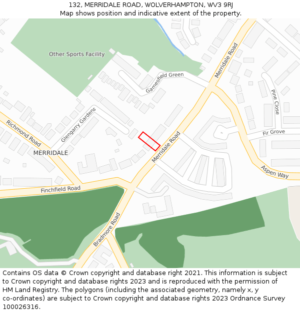 132, MERRIDALE ROAD, WOLVERHAMPTON, WV3 9RJ: Location map and indicative extent of plot