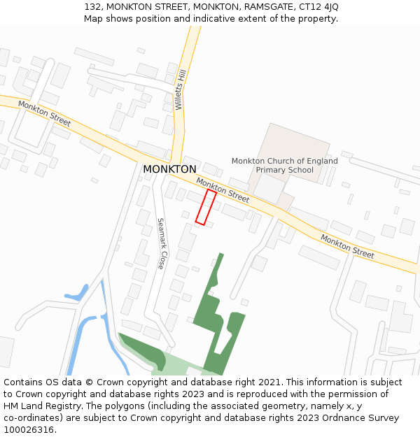 132, MONKTON STREET, MONKTON, RAMSGATE, CT12 4JQ: Location map and indicative extent of plot