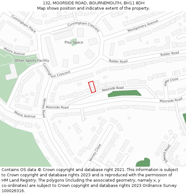 132, MOORSIDE ROAD, BOURNEMOUTH, BH11 8DH: Location map and indicative extent of plot