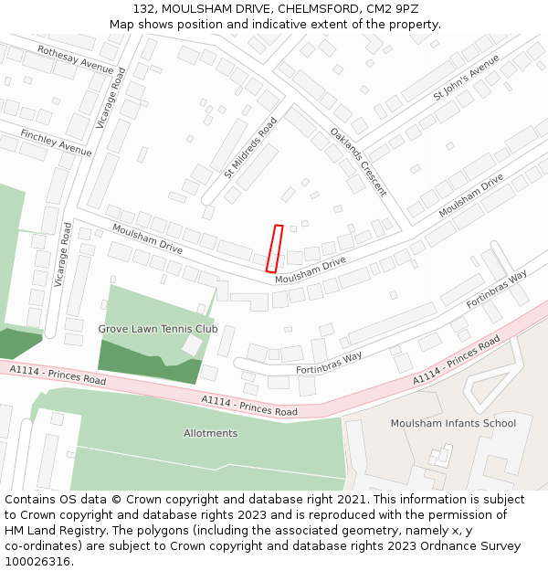 132, MOULSHAM DRIVE, CHELMSFORD, CM2 9PZ: Location map and indicative extent of plot