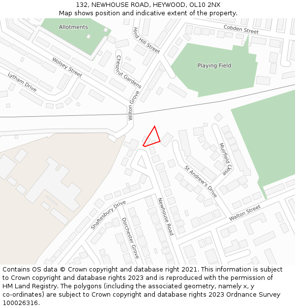 132, NEWHOUSE ROAD, HEYWOOD, OL10 2NX: Location map and indicative extent of plot