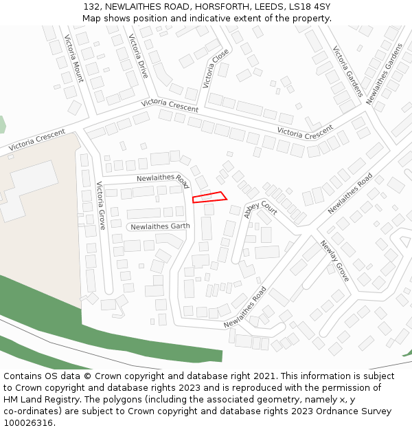 132, NEWLAITHES ROAD, HORSFORTH, LEEDS, LS18 4SY: Location map and indicative extent of plot