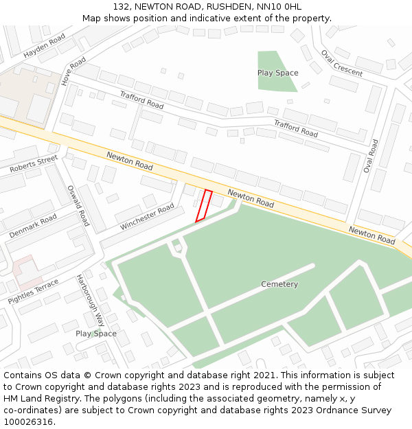 132, NEWTON ROAD, RUSHDEN, NN10 0HL: Location map and indicative extent of plot