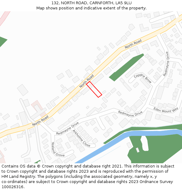 132, NORTH ROAD, CARNFORTH, LA5 9LU: Location map and indicative extent of plot