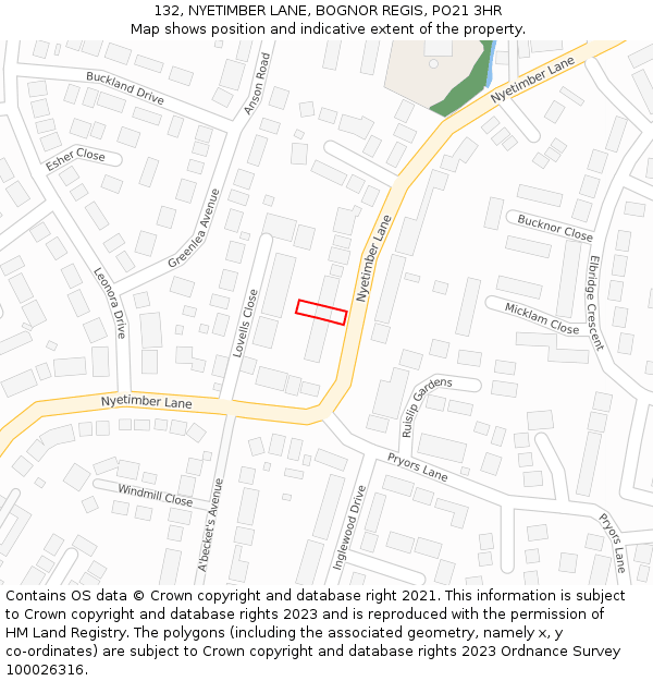 132, NYETIMBER LANE, BOGNOR REGIS, PO21 3HR: Location map and indicative extent of plot