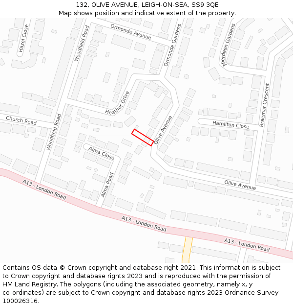 132, OLIVE AVENUE, LEIGH-ON-SEA, SS9 3QE: Location map and indicative extent of plot