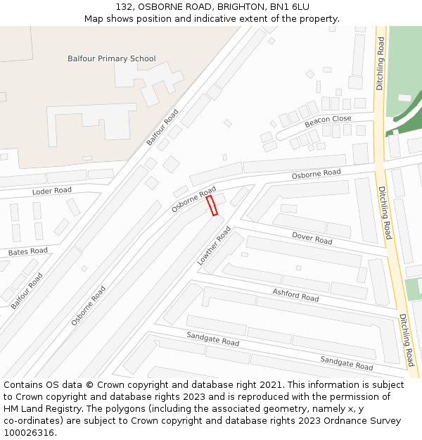 132, OSBORNE ROAD, BRIGHTON, BN1 6LU: Location map and indicative extent of plot