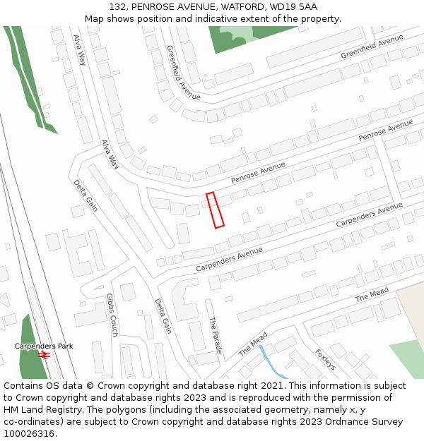 132, PENROSE AVENUE, WATFORD, WD19 5AA: Location map and indicative extent of plot