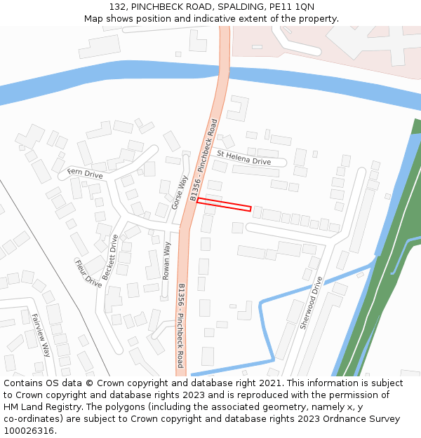 132, PINCHBECK ROAD, SPALDING, PE11 1QN: Location map and indicative extent of plot