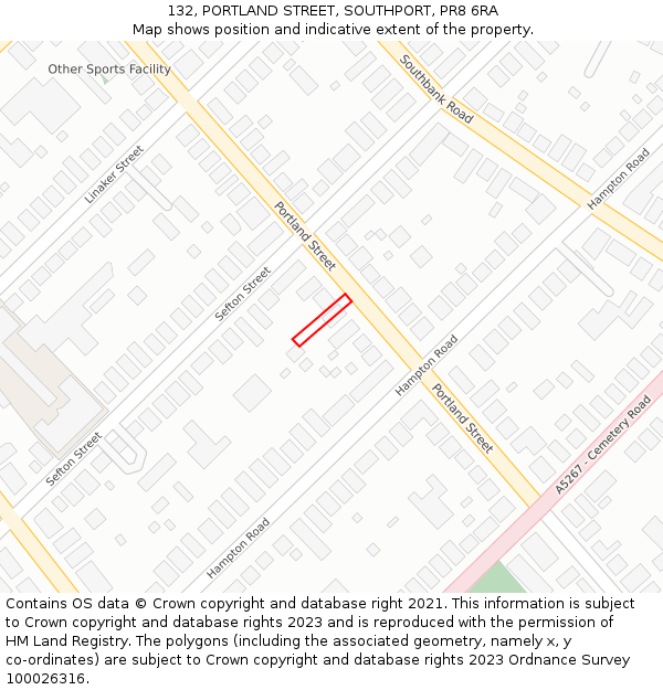 132, PORTLAND STREET, SOUTHPORT, PR8 6RA: Location map and indicative extent of plot