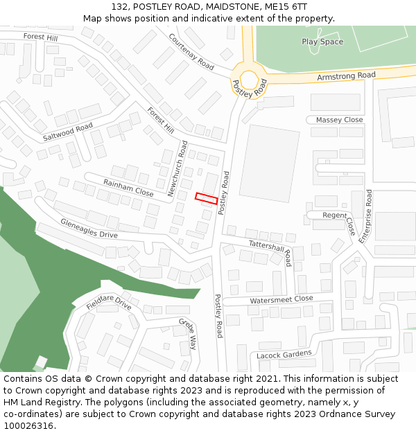 132, POSTLEY ROAD, MAIDSTONE, ME15 6TT: Location map and indicative extent of plot