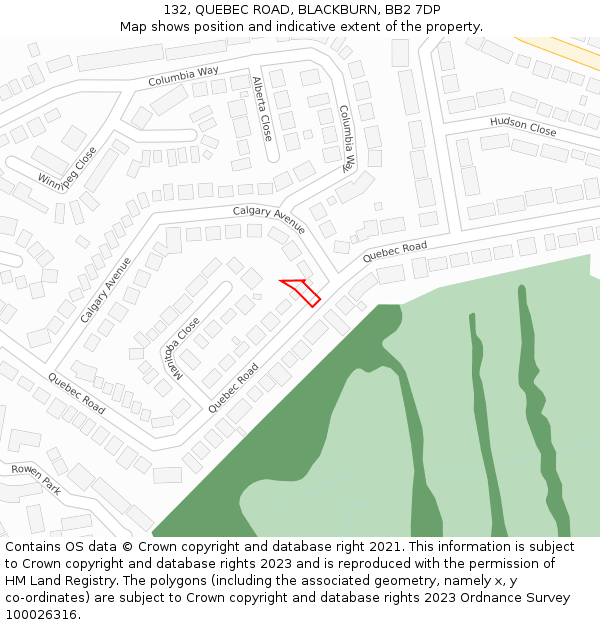 132, QUEBEC ROAD, BLACKBURN, BB2 7DP: Location map and indicative extent of plot