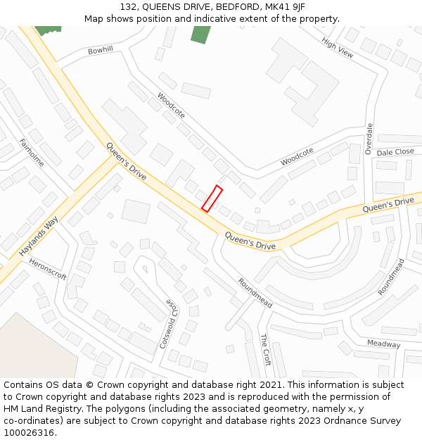 132, QUEENS DRIVE, BEDFORD, MK41 9JF: Location map and indicative extent of plot