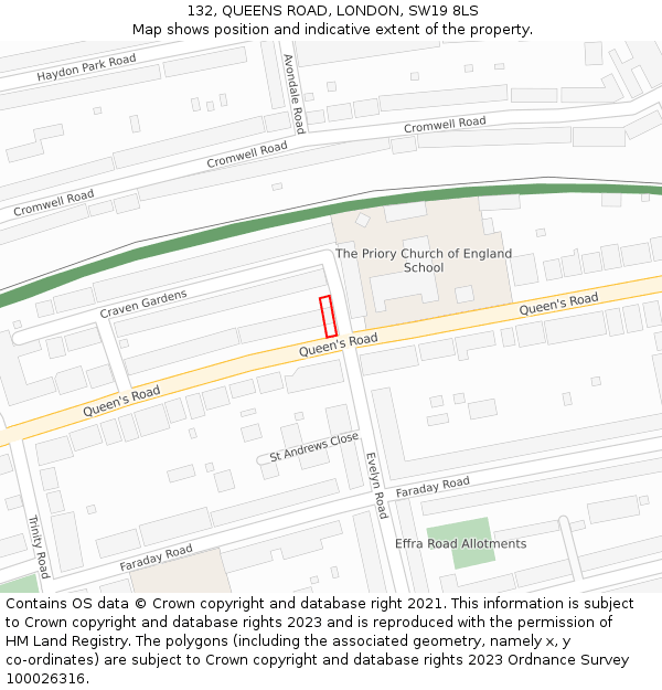 132, QUEENS ROAD, LONDON, SW19 8LS: Location map and indicative extent of plot