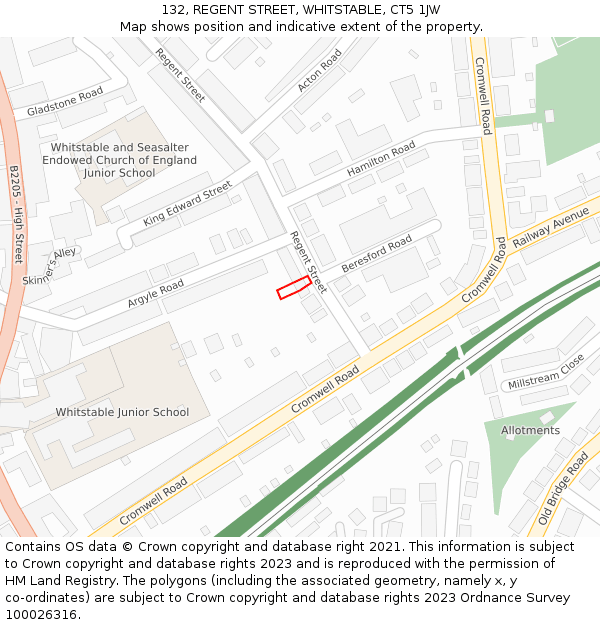 132, REGENT STREET, WHITSTABLE, CT5 1JW: Location map and indicative extent of plot