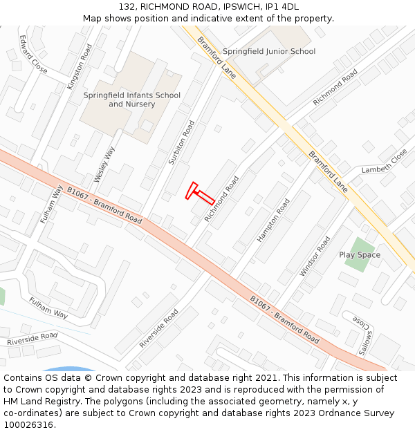 132, RICHMOND ROAD, IPSWICH, IP1 4DL: Location map and indicative extent of plot