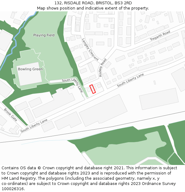 132, RISDALE ROAD, BRISTOL, BS3 2RD: Location map and indicative extent of plot