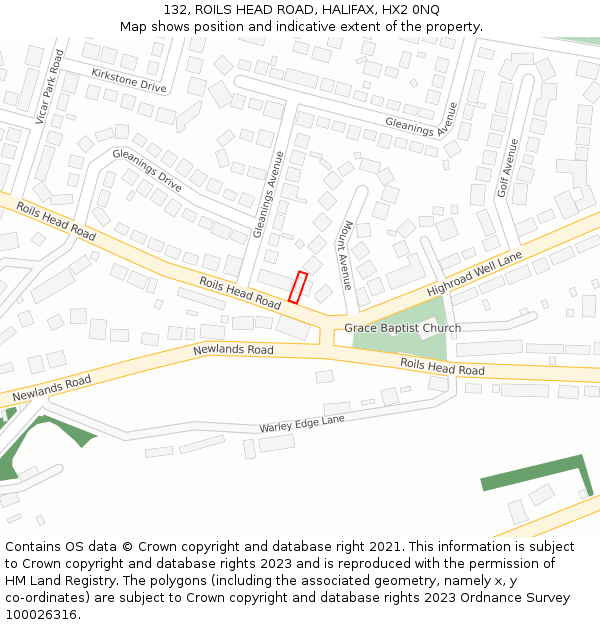 132, ROILS HEAD ROAD, HALIFAX, HX2 0NQ: Location map and indicative extent of plot