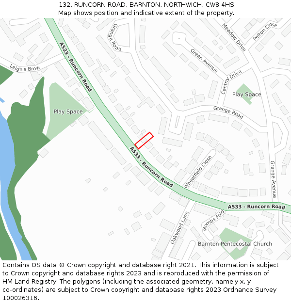 132, RUNCORN ROAD, BARNTON, NORTHWICH, CW8 4HS: Location map and indicative extent of plot